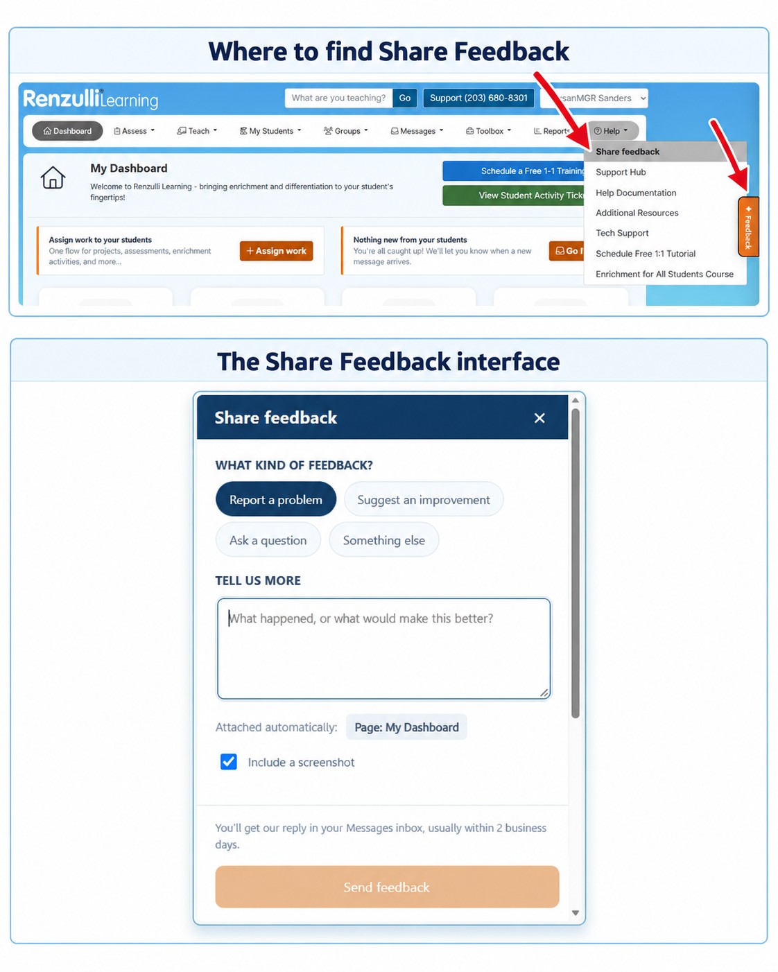 The Renzulli Learning teacher share-feedback function