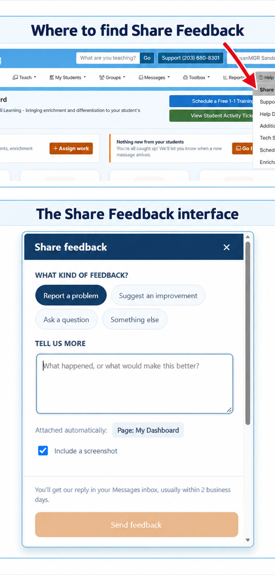 The Renzulli Learning teacher share-feedback function