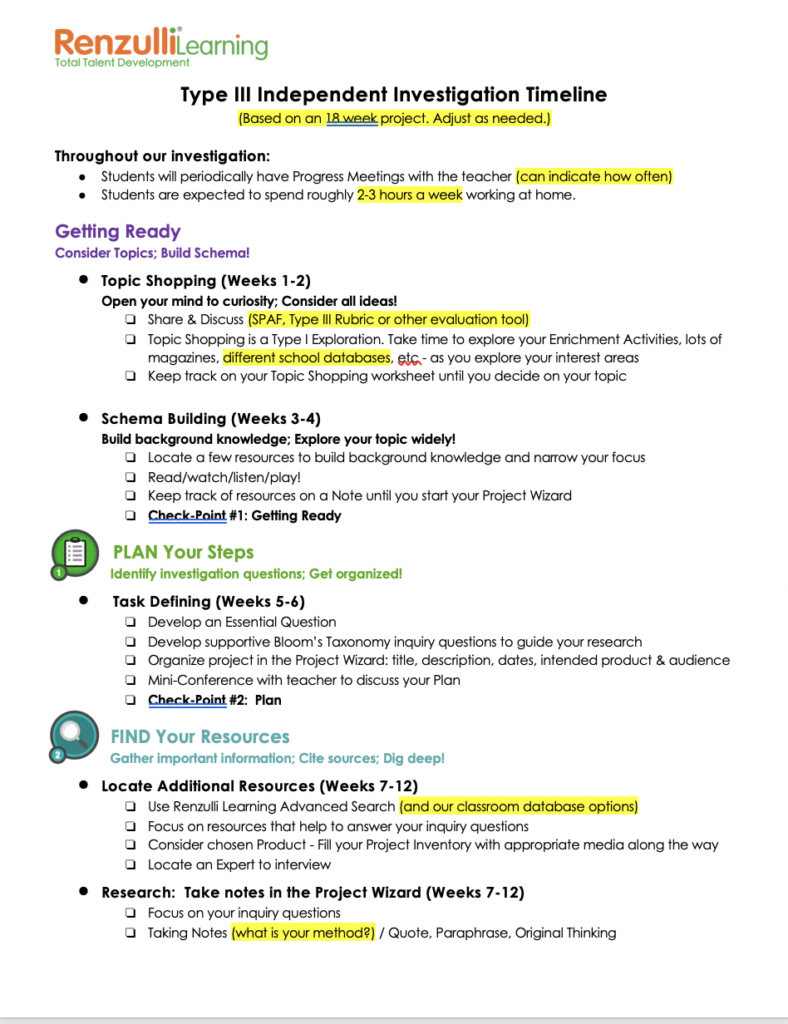 Type III Suggested Timeline Template Image